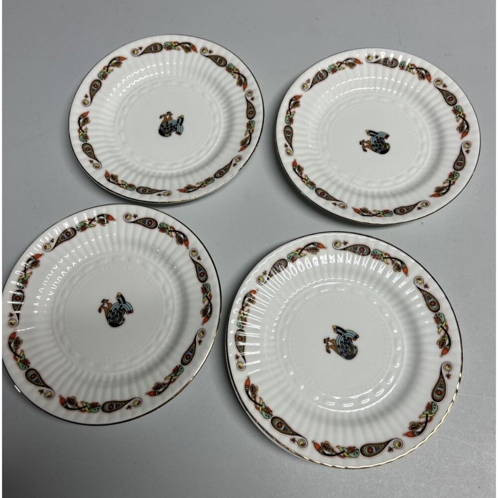 Royal Tara Book Of Kells Ireland Bone China Set 4 Small Plates 6" Celtic Eagle